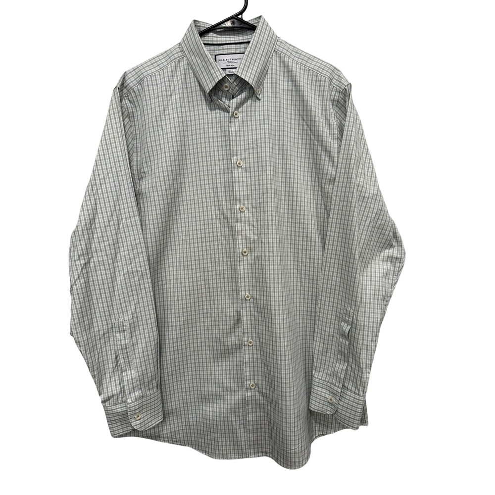 Charles Tyrwhitt Slim Fit Non-Iron Green Check Dress Shirt 16.5 35 Mens 528
